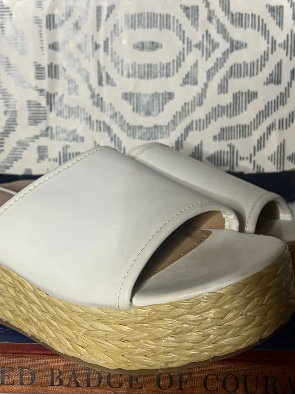 Time and Tru White Slide Espadrille Platform Sandals